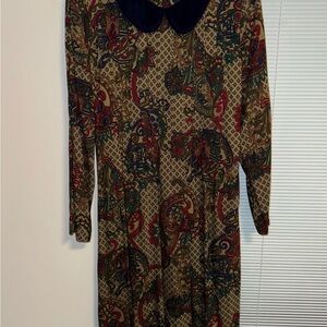 Jessica Howard 1990s Dress Long Sleeve Colorful Fall Midi Classic Vintage Size L
